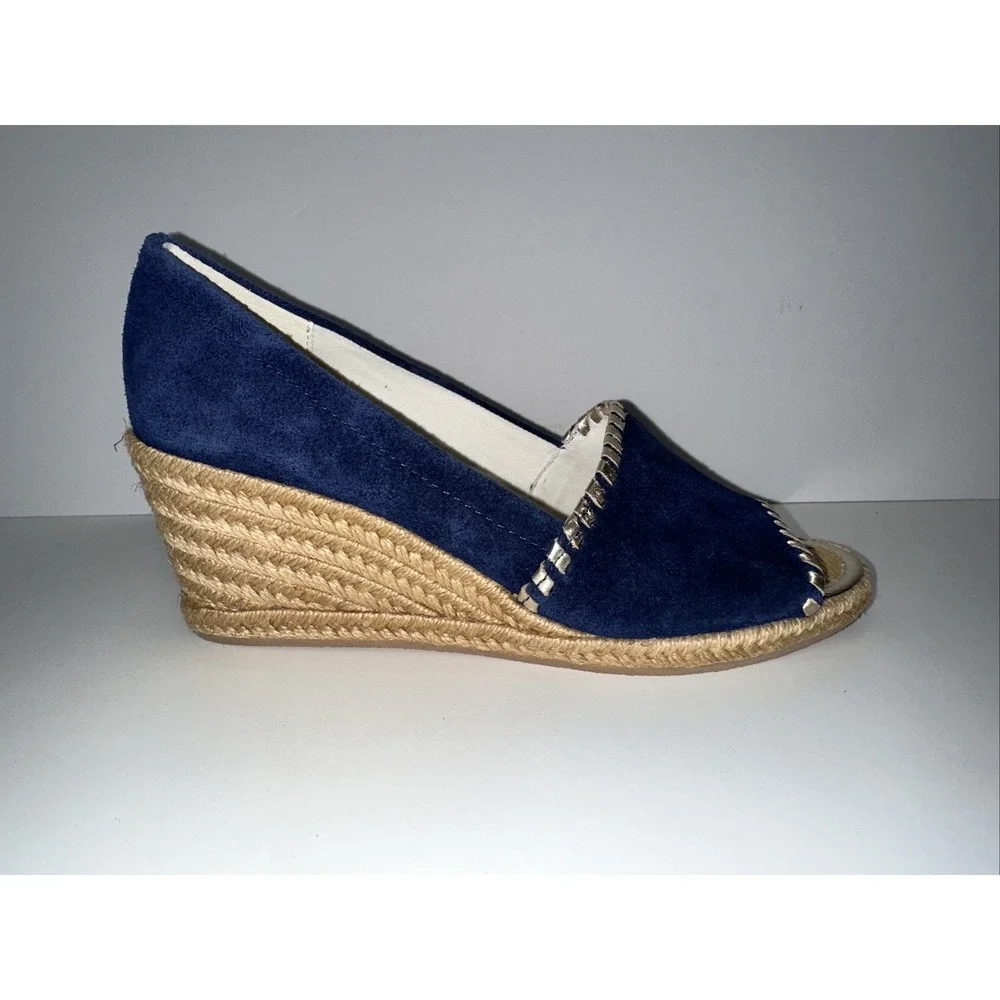 Mismatched Jack Rogers L6 R7 Espadrille Blue Suede Palmer Wedge Sandals Open Toe
